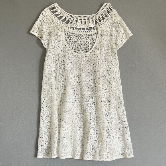 Free People Holy Mountain Mini Floral Crochet Dress M White Cottagecore Coquette - Picture 8 of 12